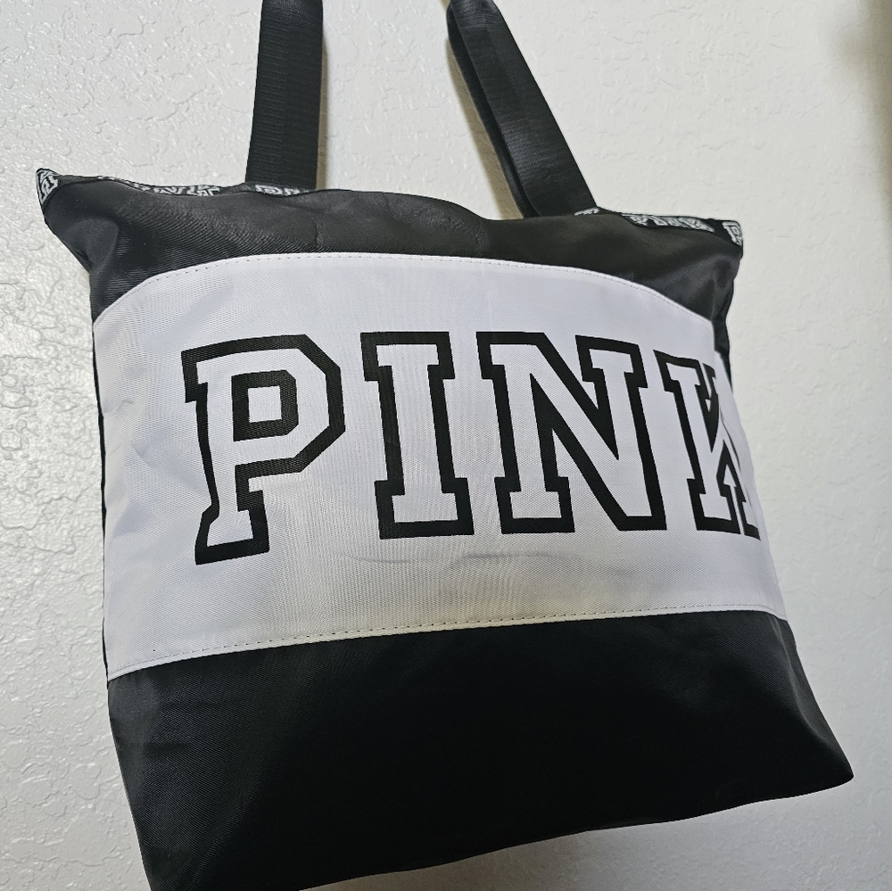 Women's N.W.O.T.S. Victoria secret black & white tote shoulder bag with zipper